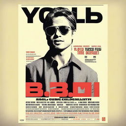 Create a film poster for a mockumentary movie titled 'YOLO the movie' starring Brad Pitt