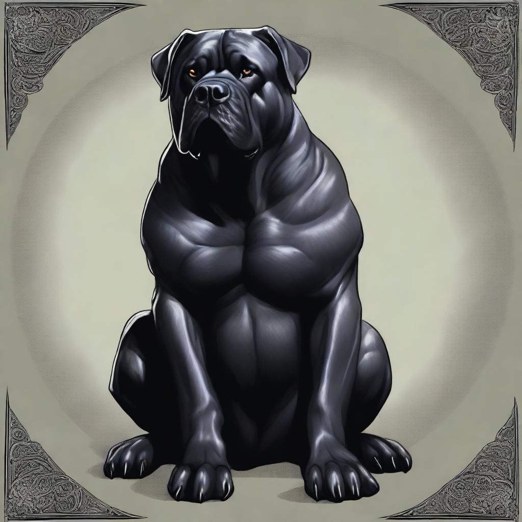 A highly detailed and realistic token art for Dungeons & Dragons featuring a black mastiff