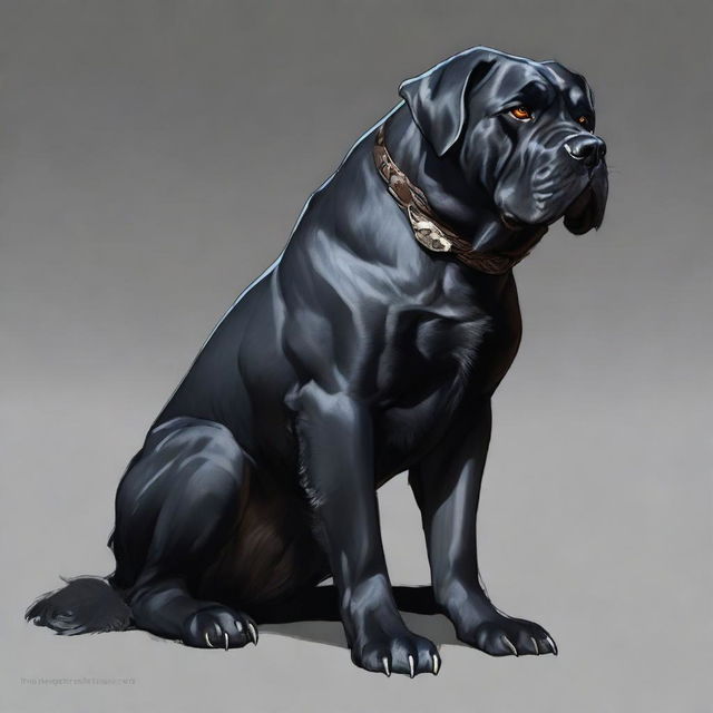 A highly detailed and realistic token art for Dungeons & Dragons featuring a black mastiff