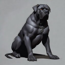 A highly detailed and realistic token art for Dungeons & Dragons featuring a black mastiff