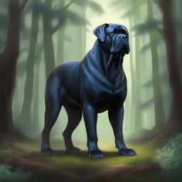 A detailed fantasy painting of a black mastiff, suitable for use as a Dungeons and Dragons token