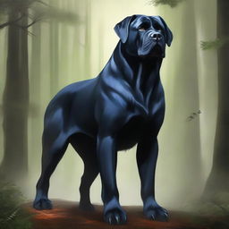 A detailed fantasy painting of a black mastiff, suitable for use as a Dungeons and Dragons token