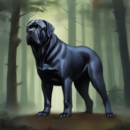 A detailed fantasy painting of a black mastiff, suitable for use as a Dungeons and Dragons token