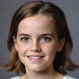 A charming young girl, displaying the features of her parents, Emma Watson and Gary Oldman. She has Emma's radiant smile and Gary's expressive eyes, making her an embodiment of adorable innocence.