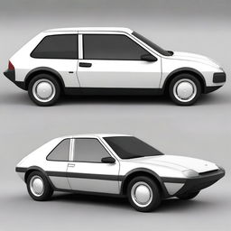 A futuristic car model that combines the design elements of a Fiat Uno and a Citroen CX