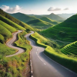 A picturesque scene of a winding road with nine distinct pit stops