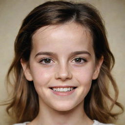 A charming young girl, displaying the features of her parents, Emma Watson and Gary Oldman. She has Emma's radiant smile and Gary's expressive eyes, making her an embodiment of adorable innocence.