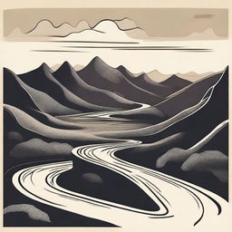 An illustration of a winding road that starts at the top of the page and ends at the bottom of the page, featuring three distinct curves