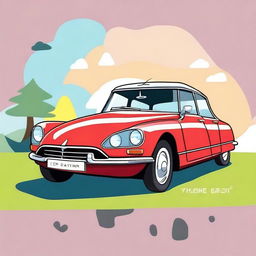 Create a cartoon-style illustration of a Citroen DS car