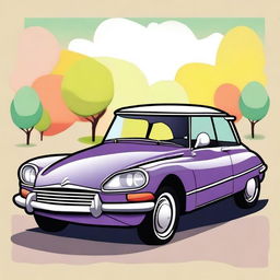 Create a cartoon-style illustration of a Citroen DS car