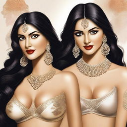 A tasteful and artistic depiction of Indian girls wearing elegant bras in a sophisticated setting