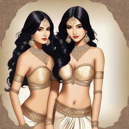 A tasteful and artistic depiction of Indian girls wearing elegant bras in a sophisticated setting