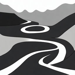 A winding road with three curves starting at the top of the page and ending at the bottom of the page