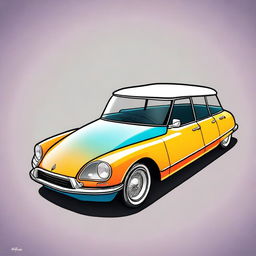 A cartoonized version of a Citroen DS car that has been tuned with custom modifications