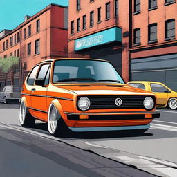 A highly detailed image of a Volkswagen Golf Series II that has been extensively tuned