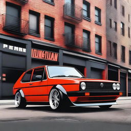 A highly detailed image of a Volkswagen Golf Series II that has been extensively tuned