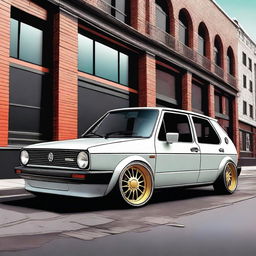 A highly detailed image of a Volkswagen Golf Series II that has been extensively tuned