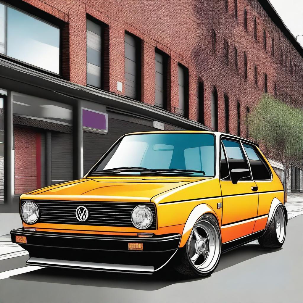 A highly detailed image of a Volkswagen Golf Series II that has been extensively tuned