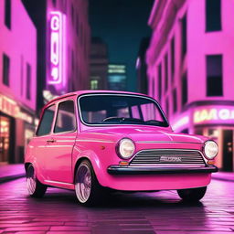 A vibrant pink Simca 1000 with custom tuning modifications