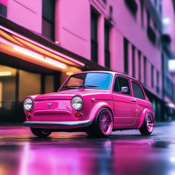 A vibrant pink Simca 1000 with custom tuning modifications