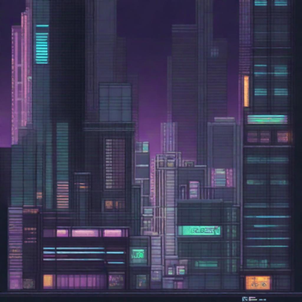 A pixel art background for a metroidvania game in a cyberpunk setting