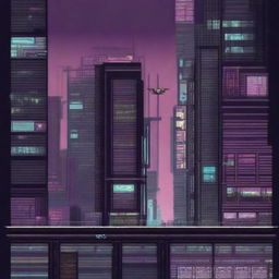 A pixel art background for a metroidvania game in a cyberpunk setting