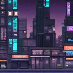 A highly detailed and high-quality pixel art background for a metroidvania game in a cyberpunk setting