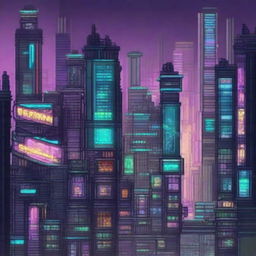 A highly detailed and high-quality pixel art background for a metroidvania game in a cyberpunk setting