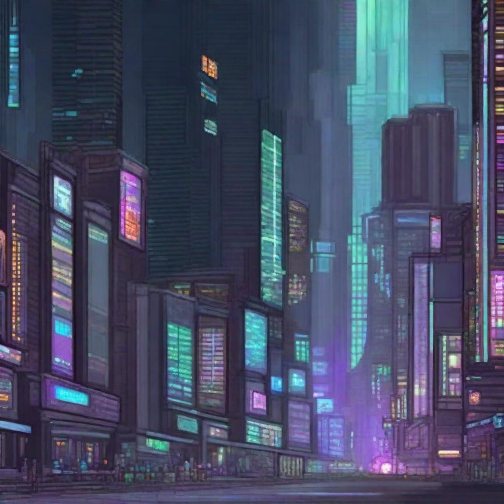 A highly detailed and high-quality pixel art background for a metroidvania game in a cyberpunk setting