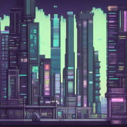 A highly detailed and high-quality pixel art background for a metroidvania game in a cyberpunk setting