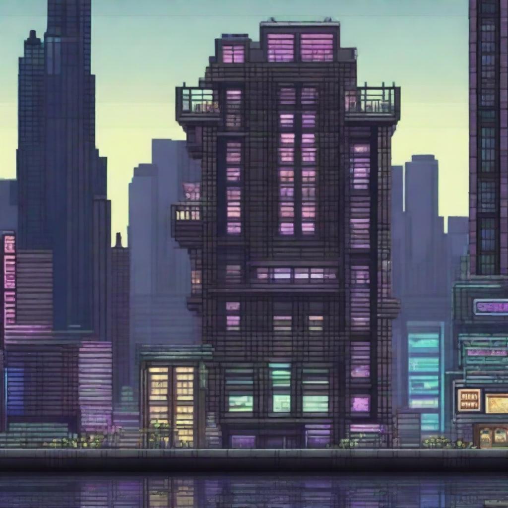 An ultra HD, highly detailed and high-quality pixel art background for a metroidvania game in a cyberpunk setting