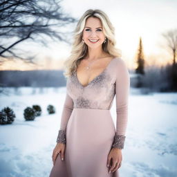 A 50-year-old Russian woman with blonde hair and tall stature