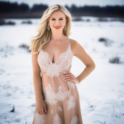 A 50-year-old Russian woman with blonde hair and tall stature