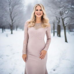 A 50-year-old Russian woman with blonde hair and tall stature