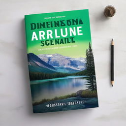 Create a travel guide ebook mockup cover featuring an adventure theme in the Northwest Territories of Canada