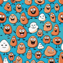 A playful and humorous depiction of cartoon poop characters with smiling faces and quirky expressions, set in a colorful and cheerful environment