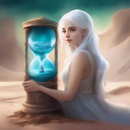 An ancient hourglass controlled by a white-haired girl