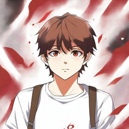 An anime-style book cover featuring a boy with short brown hair, red eyes, and freckles