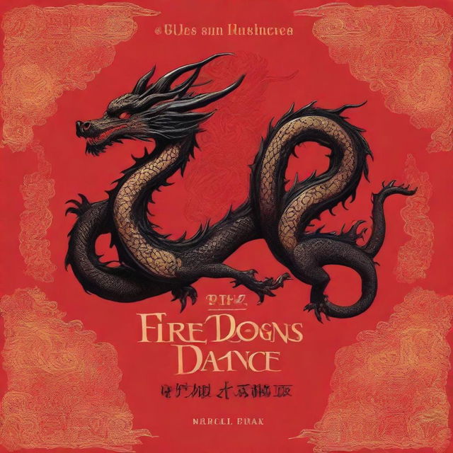 A book cover featuring a black dragon with gold embroideries against a rich red background