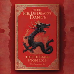 A book cover featuring a black dragon with gold embroideries against a rich red background