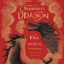 A book cover featuring a black dragon with gold embroideries against a rich red background