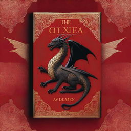 A book cover featuring a black dragon with gold embroideries against a rich red background