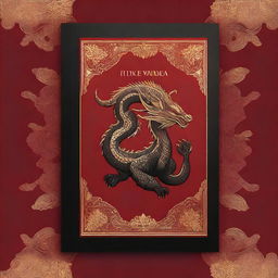 A captivating book cover design featuring a black dragon with gold embroideries set against a rich red background