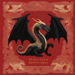 A captivating book cover design featuring a black dragon with gold embroideries set against a rich red background