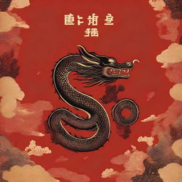 A Japanese-style book cover featuring a black dragon with gold embroideries set against a rich red background