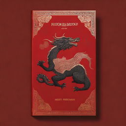 A book cover featuring a black dragon with gold embroideries set against a rich red background