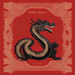 A book cover featuring a black dragon with gold embroideries set against a rich red background