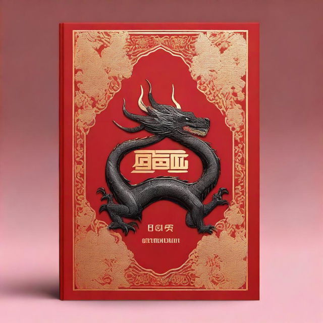 A book cover featuring a black dragon with gold embroideries set against a rich red background