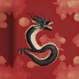 A book cover in A4 size featuring a black dragon with gold embroideries set against a rich red background