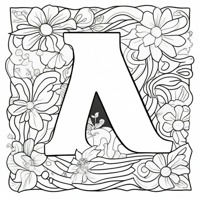 A coloring book page featuring the alphabet